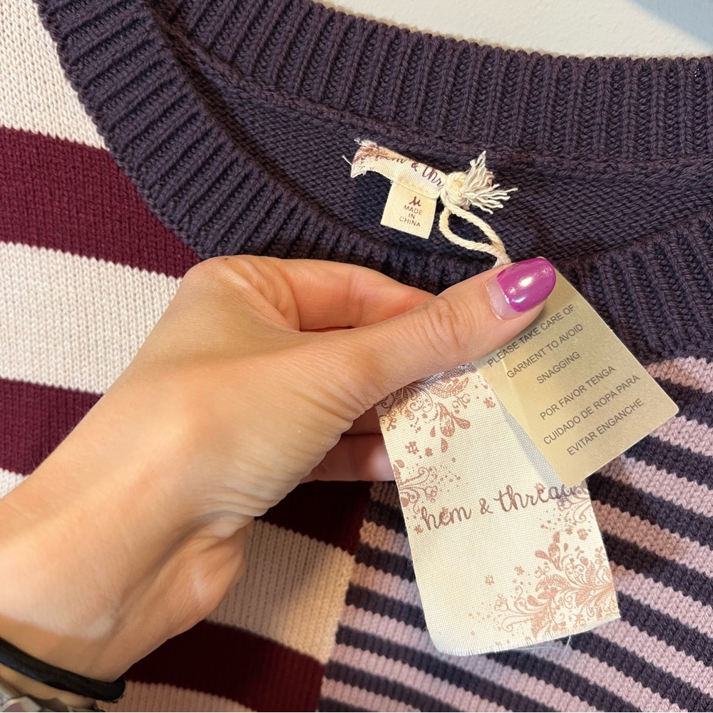 Hem & Thread Women’s Purple Striped Sweater Medium NWT - Picture 3 of 10